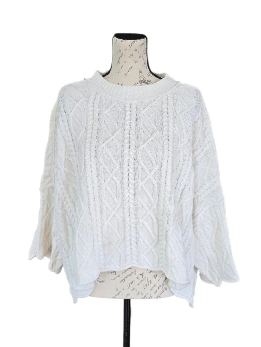 Free People Washed Ashore Cream Oversized Cable Knit Sweater L